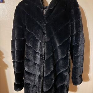 Elegant Black Faux Fur Coat